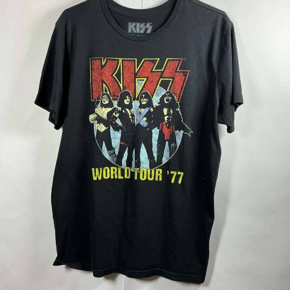 KISS World Tour '77 Rock Band Graphic T-Shirt Black XL